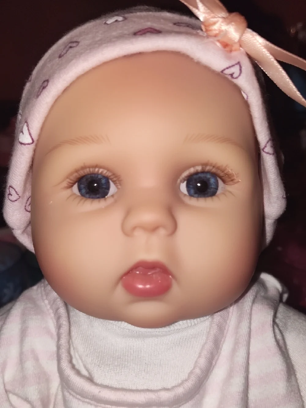 Reborn Pink and Cream Baby Doll with Heart-Print Hat - Picture 3 of 16
